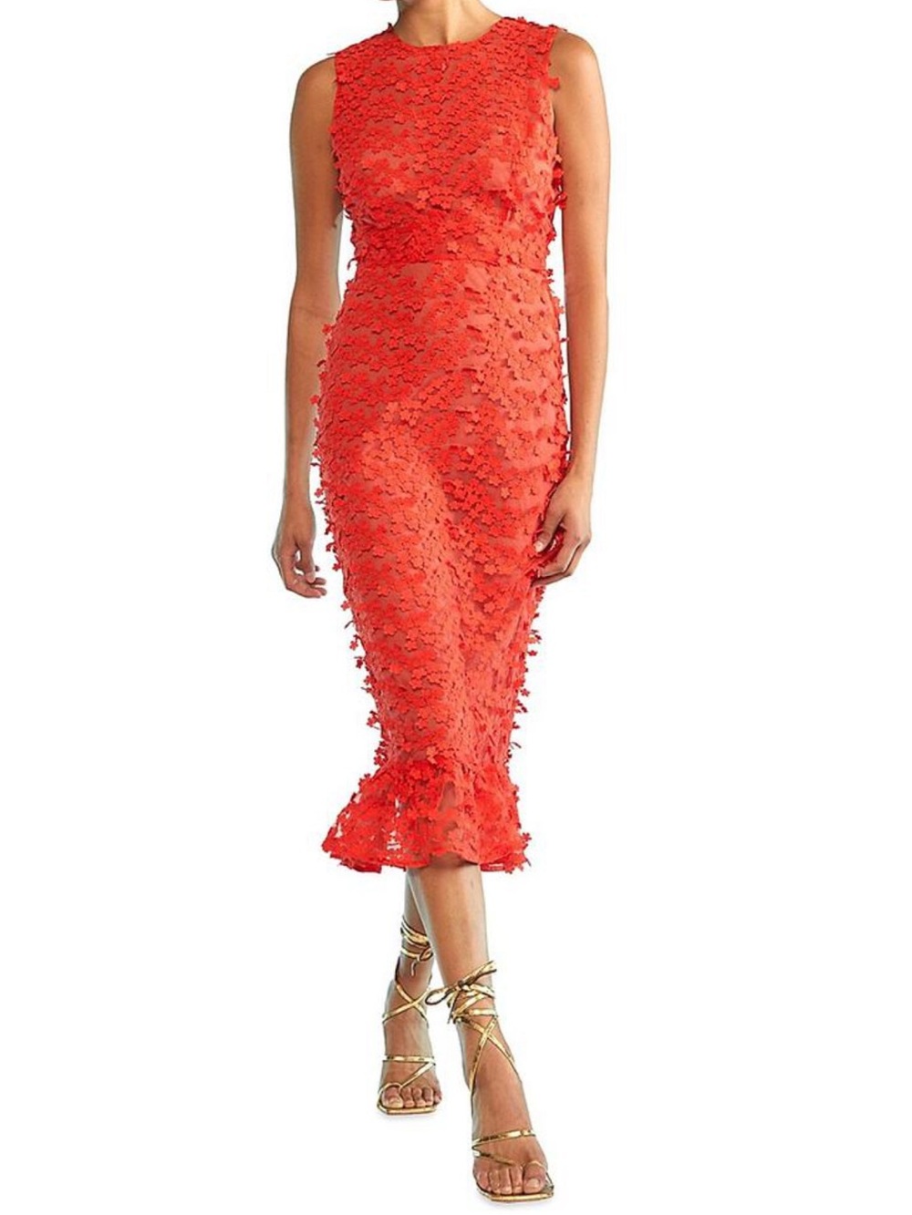 Cynthia Rowley Coral 3D Appliqué Sleeveless Midi Dress, Size 0, EUC